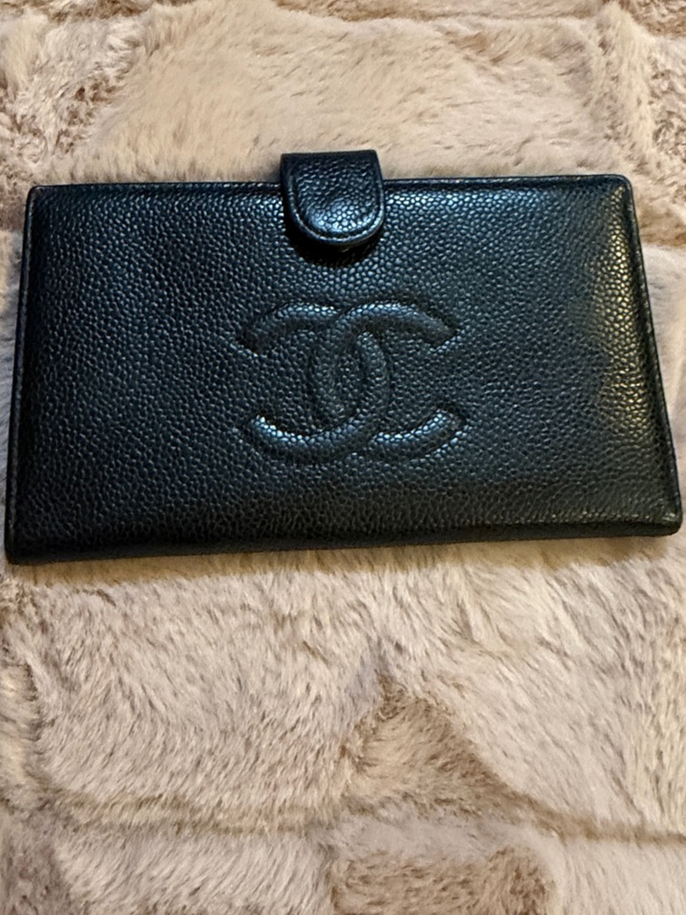 CHANEL Black Caviar Leather Embossed CC Snap Wallet